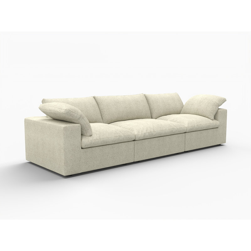 Canapé modulaire 120 po en mélange de lin kaki avec coussins décoratifs