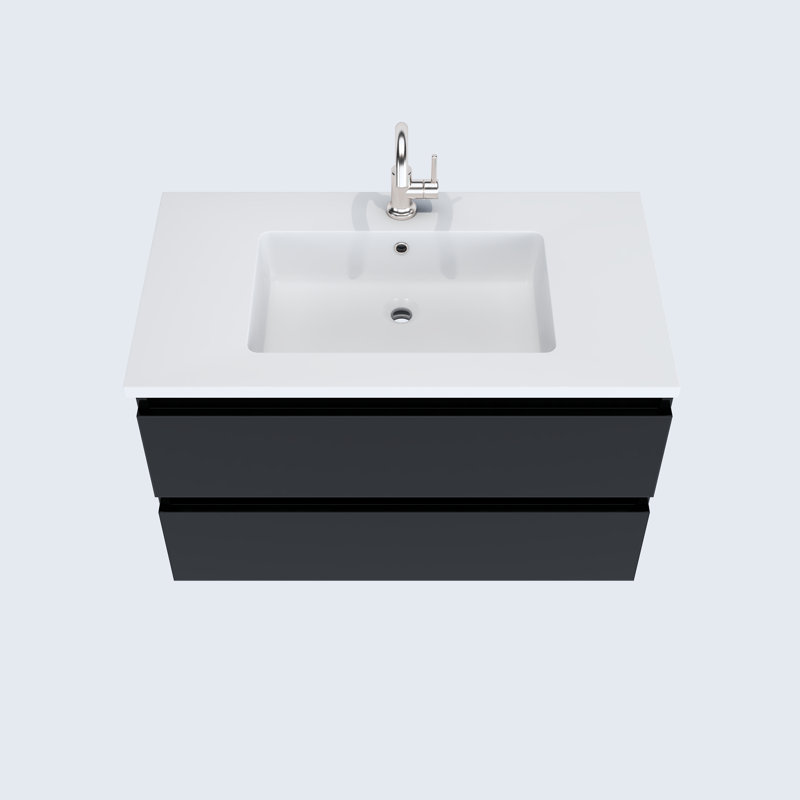 Salt 36'' Single Bathroom Vanity with Resin Top, Glossy Black