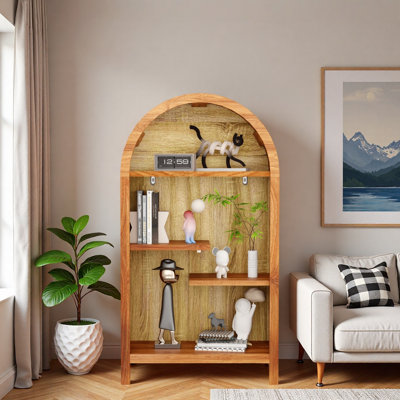 4-tier Arched Top Open Bookshelf With 2 Staggered Interior Shelves And Sturdy Legs