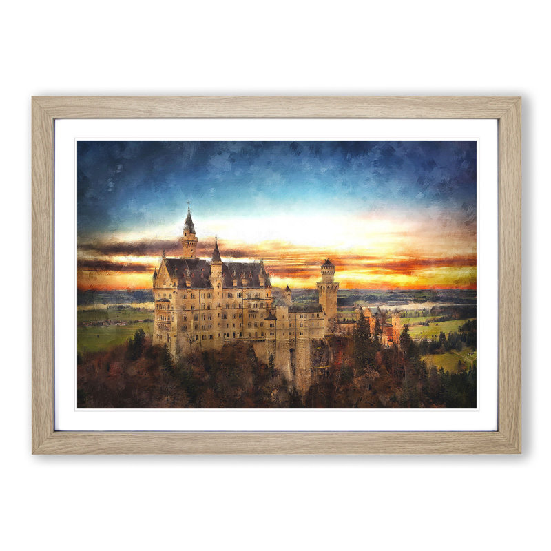 Neuschwanstein Castle - Picture Frame Graphic Art Print, Oak Framed, 62cm H x 87cm W x 2cm D