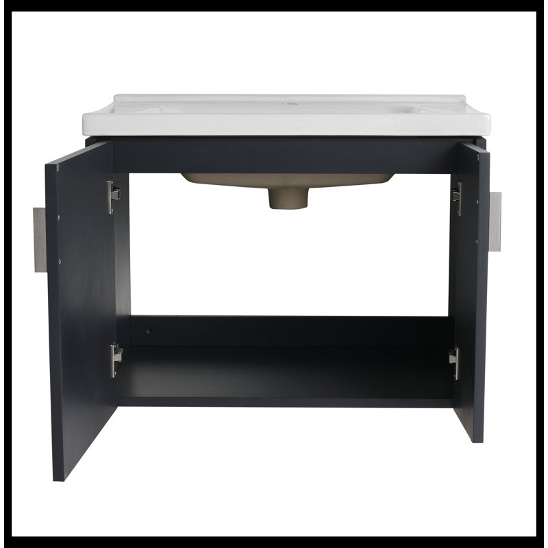 Ensemble de meuble-lavabo simple 27,75 po avec plateau en céramique Eutropio, Noir