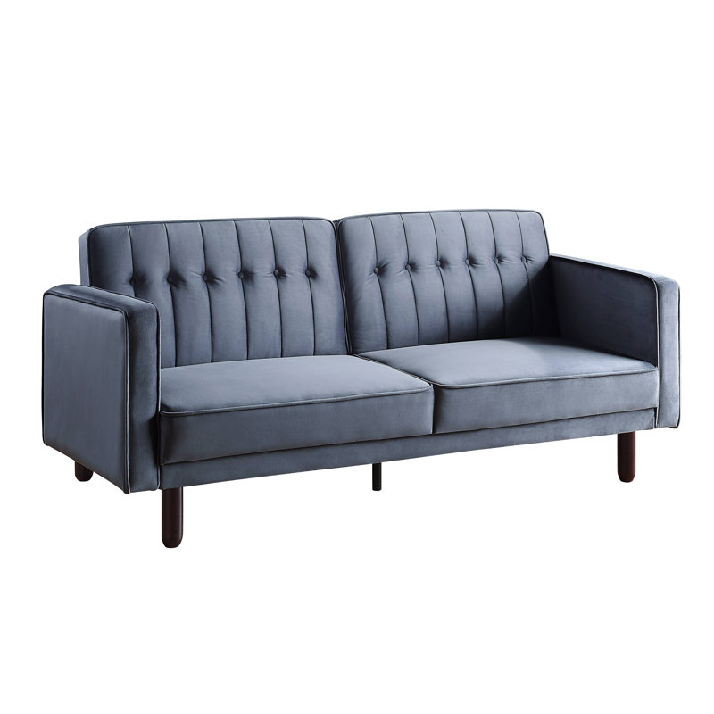 Navdar Single 79'' Velvet Convertible Sofa, Dark Gray Velvet