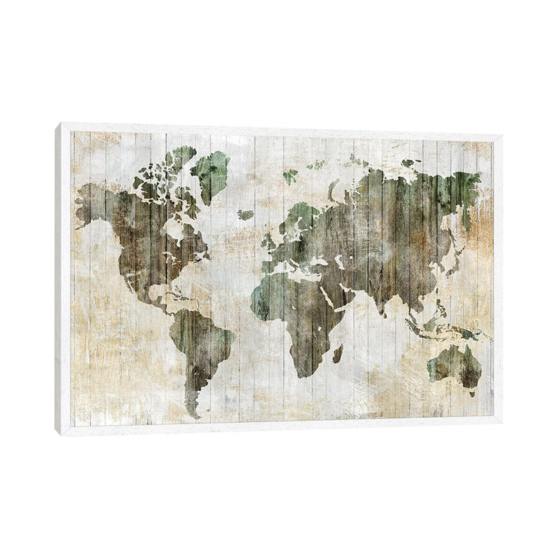 World Map I by Antonio Brasko - Print on Canvas, 152.5 cm H x 101.5 cm W, White Framed