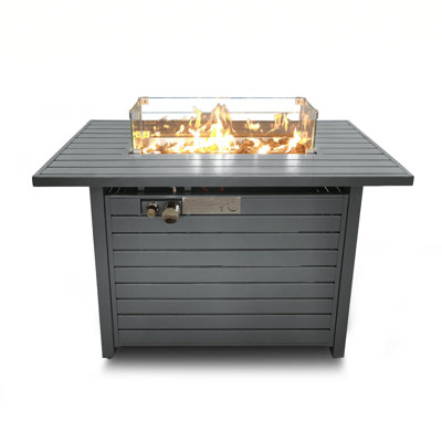 42" Steel Outdoor Fire Pit Table with Lid - 50,000 BTU, Propane, Weather-Resistant