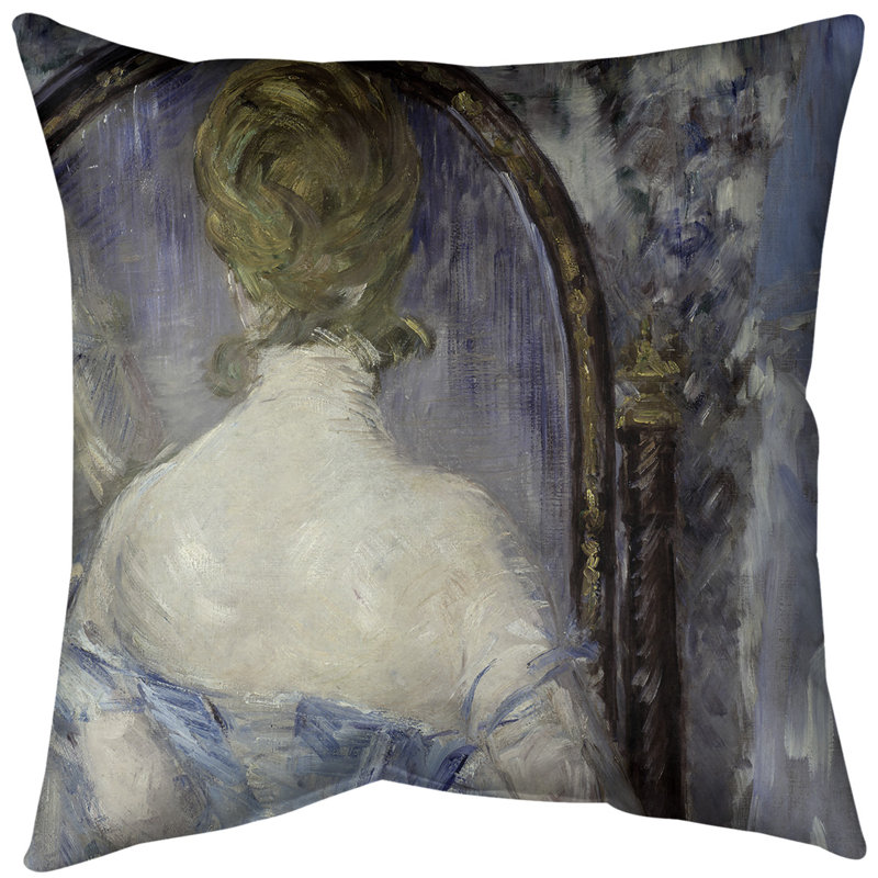 Avant l’insertion de coussin en miroir, 14 po x 14 po, Duvet synthétique, Bleu