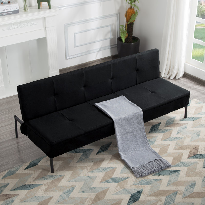 69.7 "modern living room futon sofabed, polyester fabric, quick conversion, Black
