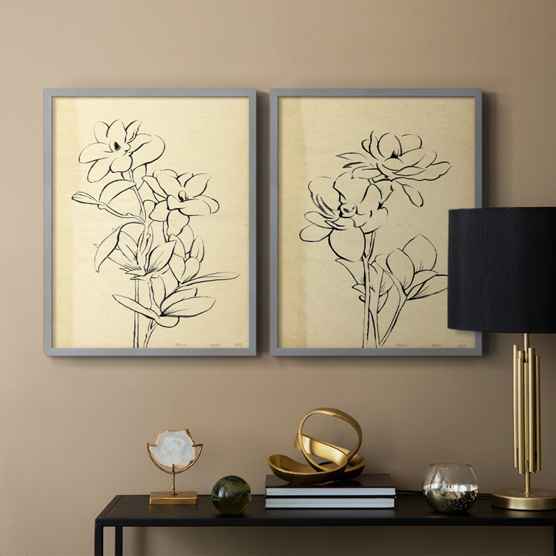 «Magnolia S croquis I», reproduction encadrée de qualité supérieure - prête à être accrochée - aucun clou requis - aucun clou requis