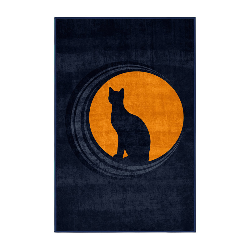 Soft Plush Ferland Halloween Modern & Contemporary Abstract Area Rug in Blue – Navy Binding, 7x10