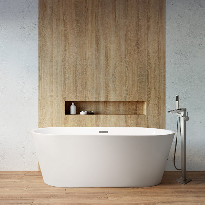 Melina 59 in. Freestanding Acrylic Flatbottom Soaking Bathtub in White