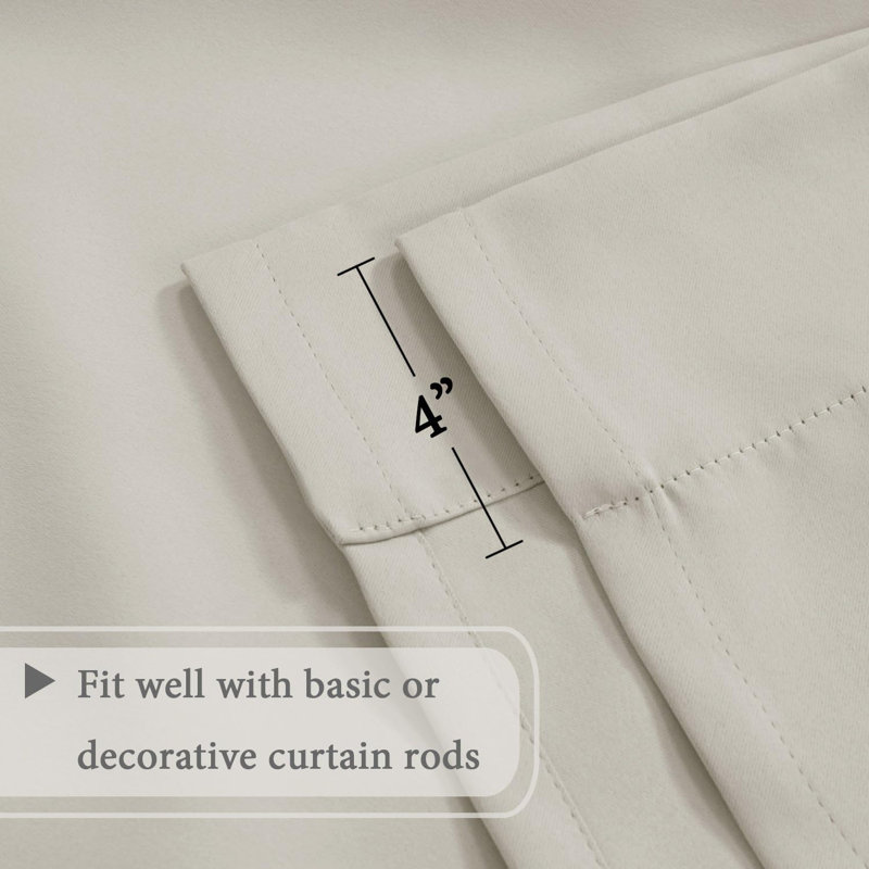 Curtain Thermal Insulated Tie Up Window Shade Light Blocking Curtains for Bathroom, Rod Pocket Single Panel, Ivory/Cream
