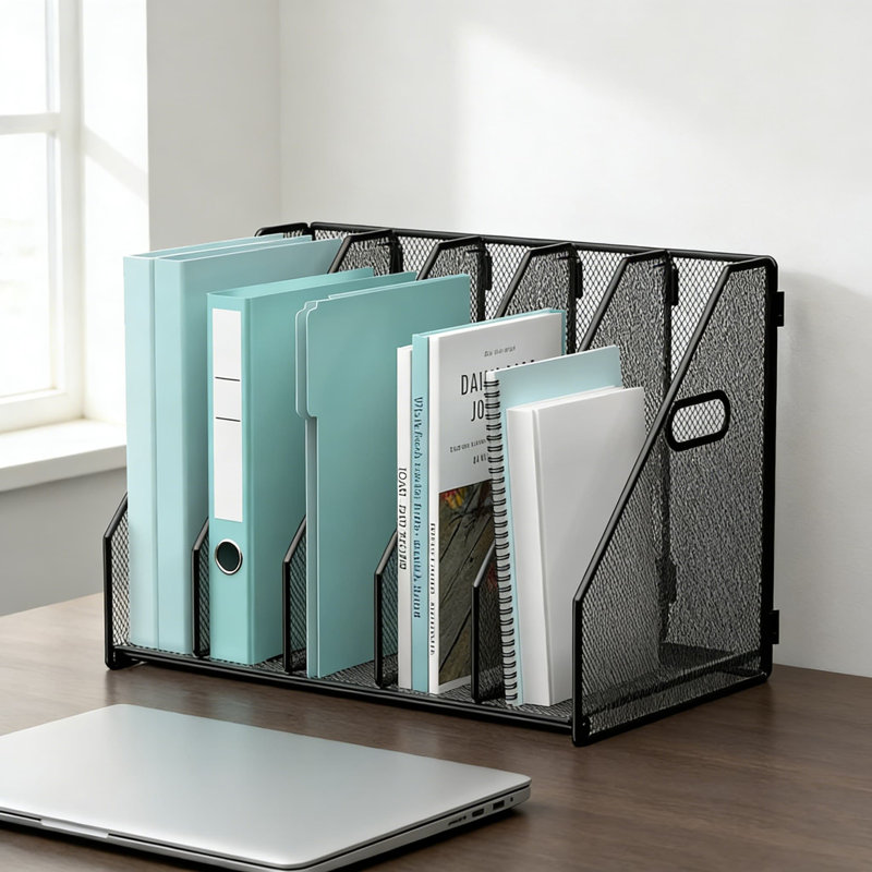 Ensemble de 2 classeurs verticaux avec 5 compartiments, porte-revues et porte-documents en métal avec poignées latérales pour le bureau, la maison ou l'école