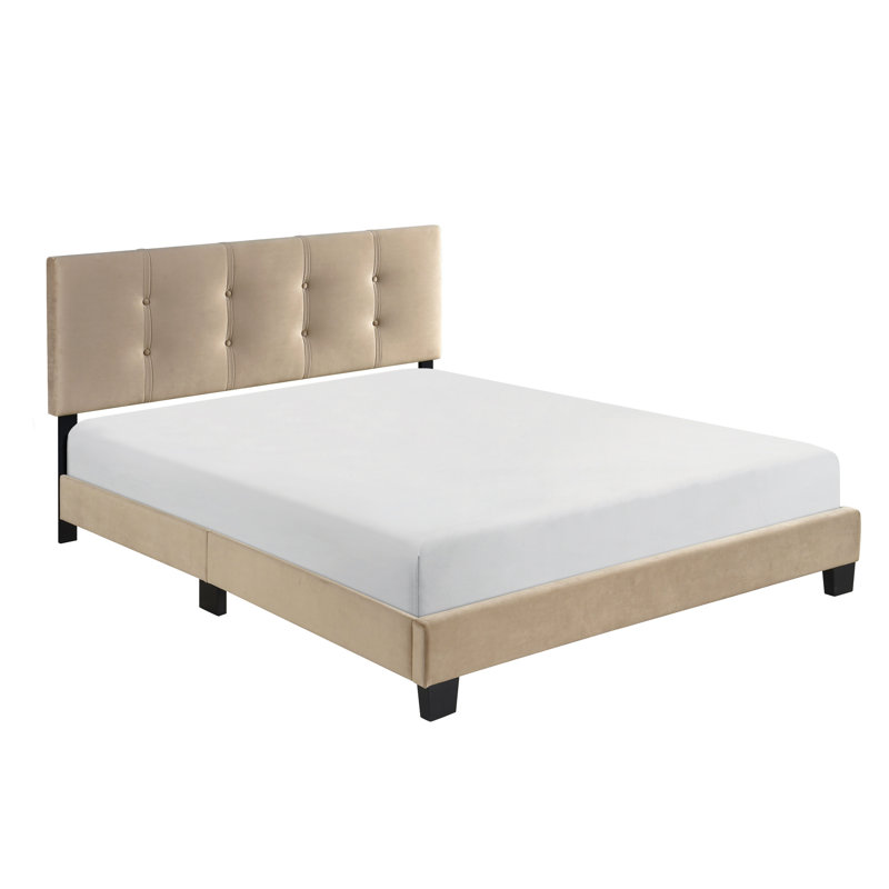 Solid Wood Queen Bed With Brown Velvet, Adjustable Headboard For Bedroom Velvet Furniture, Construction,, Light Brown, Queen