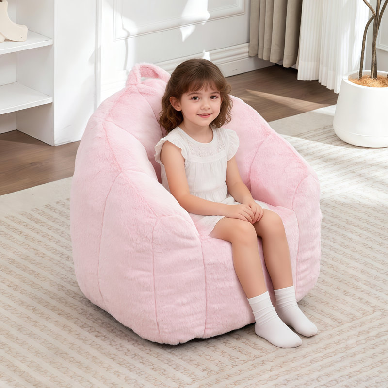  Bean Bag Chair for Kids, Small Bean Bag Sofa Chairs with filler, Pink Comfy Beanbag Chair with Handle for Living Room, Bedroom