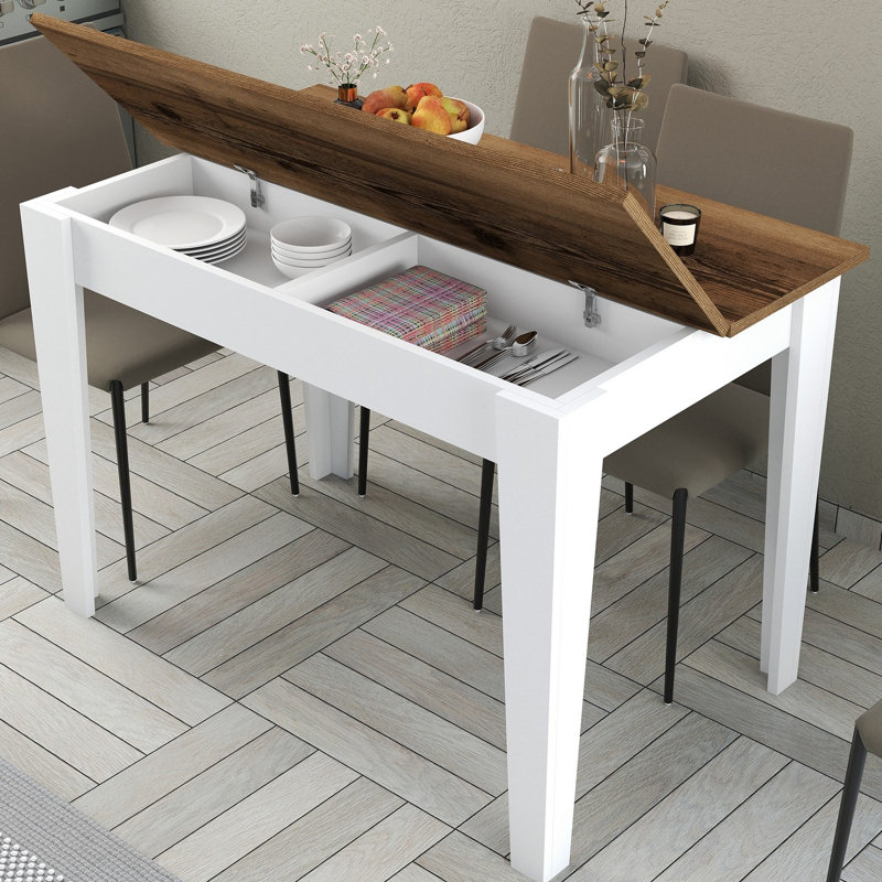 Traditional Kitchen Table, Walnut & White, 43.3 x 29.5 x 29.5 inches | 100% Melamine Coated Particle Board, Thickness: 0.7 inches | Sturdy Melamine Coated Chipboard Legs | Ideal for Family Dining & Entertaining