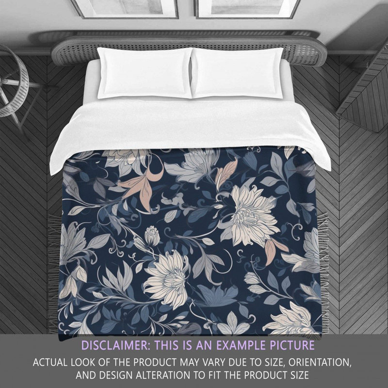 Botanical Navy/Silver Microfiber Comforter, King Comforter