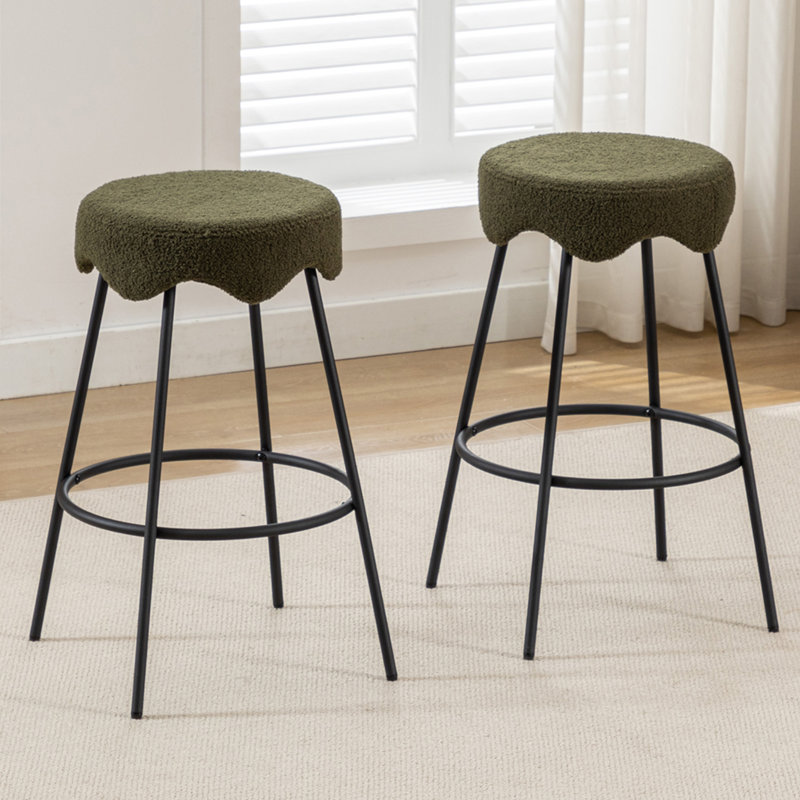 Kipten Upholstered 26.97" Counter Stool with Teddy Velvet Seat and Metal Frame, Green