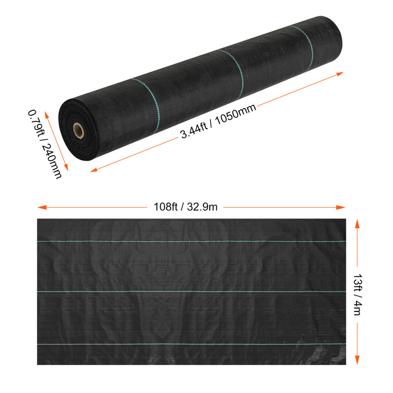 Tissu d'allée pour jardin Weed, H 0,25 po x l 1296 po x P 156 po