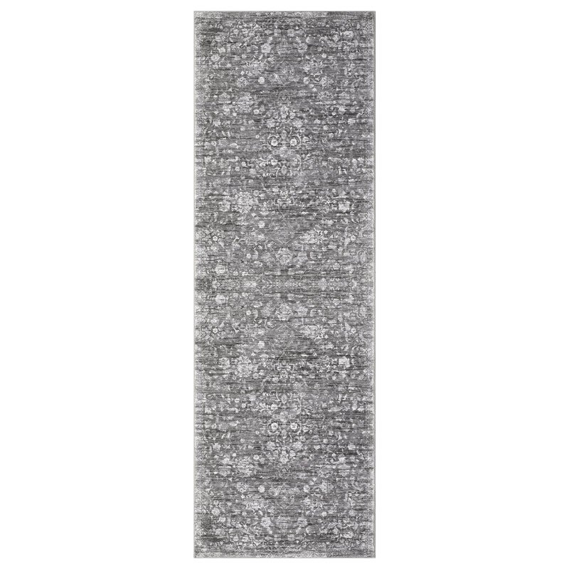 Oriental Machine Washable Rug with Rubber Backing for Living Room Non-Slip Dining Room Rug Easy-Cleaning Floor Carpet for Bedroom Office Playroom_OKPHO_155Y_Floral;Oriental_Gray