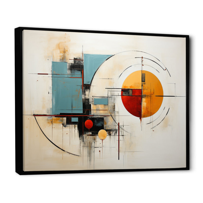 «Jaquesha Colorful Mid Century Abstract Elegance», reproduction sur toile, Cadre flottant noir, H 34 po x l 44 po x P 1,5 po