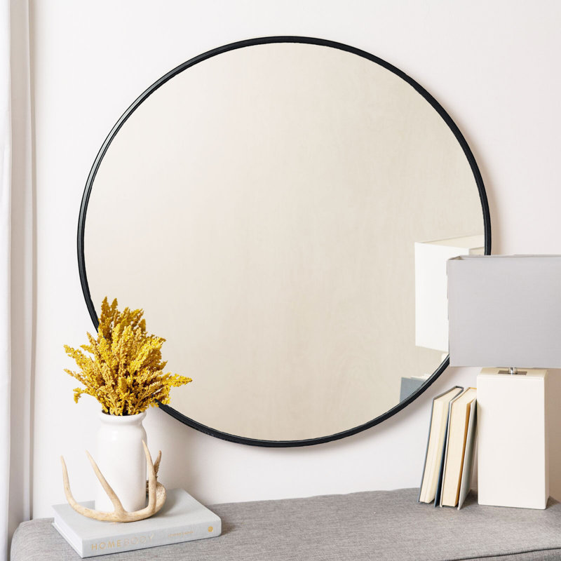 Grand miroir rond, 42 po x 42 po, Noir