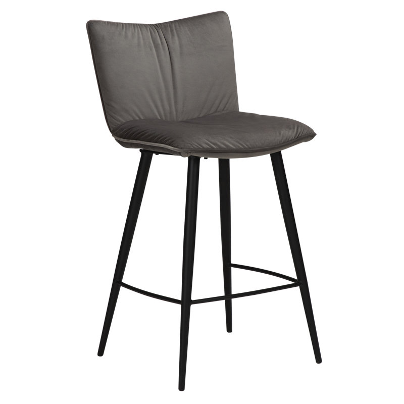 Upholstered Counter Stool with Metal Frame, Grey