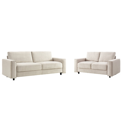Canapé modulaire en velours côtelé beige doux et confortable, style minimaliste, touche de soutien solide, élégant et durable