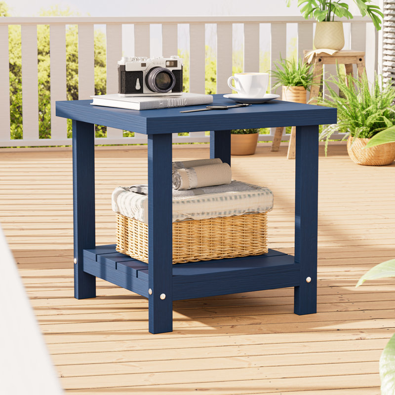 Table d'appoint extérieure en PEHD avec tablette de rangement à 2 niveaux, table de patio rectangulaire Adirondack résistante aux intempéries pour piscine, porche