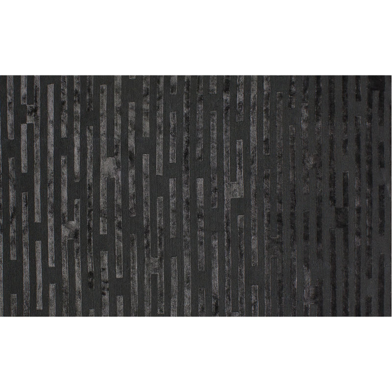Tapis rayé rectangulaire en laine / viscose noir, Rectangle 9 pi x 12 pi