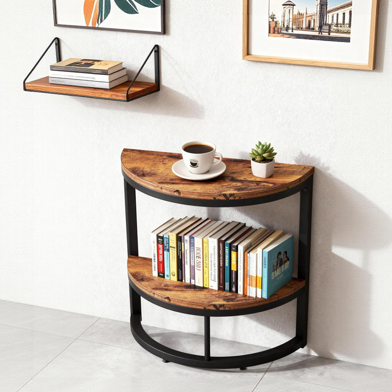 19.69" Slim Half Moon End Table – 2-Tier Rustic Brown Wooden Side Table with Storage Shelf, Small Spaces-Friendly for Living Room & Bedroom, Easy Assembly