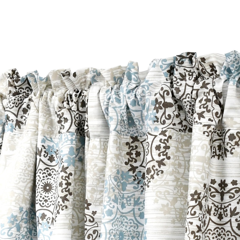 Home Soft Things Marina Geometric Tailored 60'' Window Valance in Brown/Light Blue/Beige/White (Set of 2)