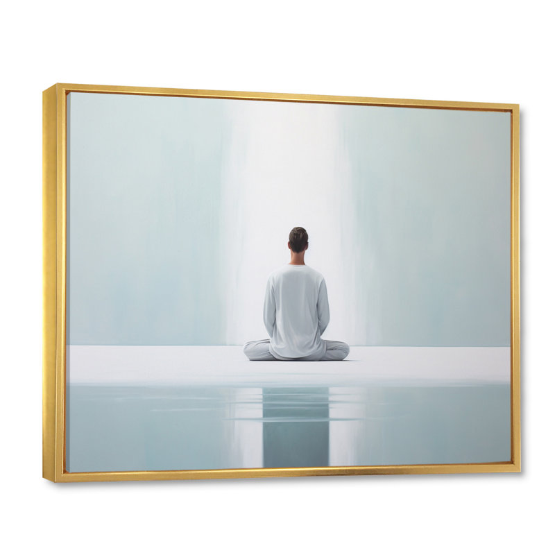 «White Meditation Harmony Of Mind» sur toile, H 12 po x l 20 po x P 1 po, Cadre flottant doré
