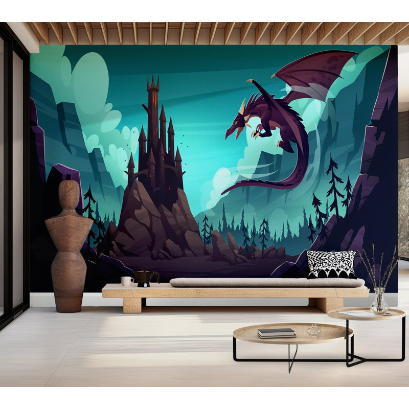 Papier peint de qualité supérieure - Château dragon fantastique, L 96 po x l 120 po