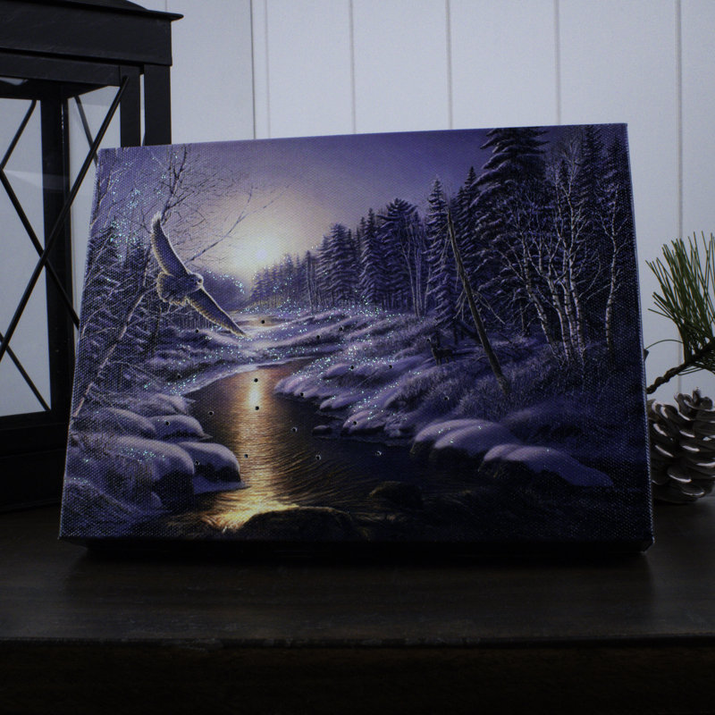 Solstice Snowy Owl 8x6 Lighted Tabletop Canvas
