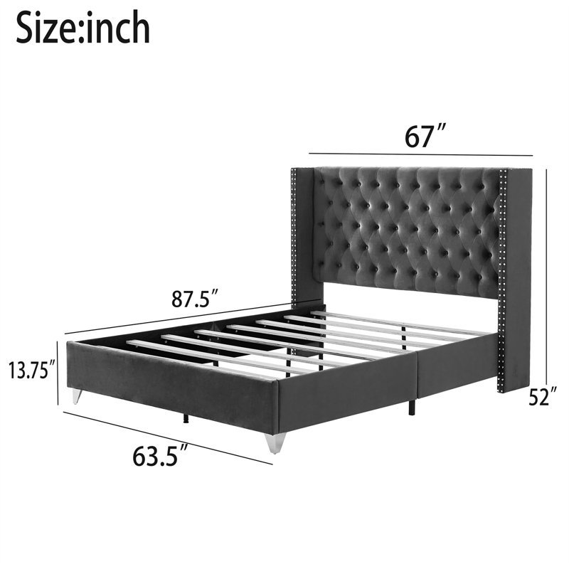 Ensemble de chambre avec lit plateforme 2 pièces, gris, Grand