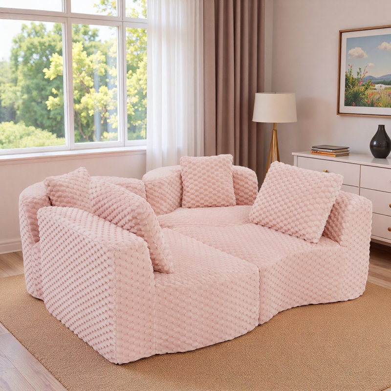 Canapé modulaire modulaire avec silhouette arrondie et coussins, Pink