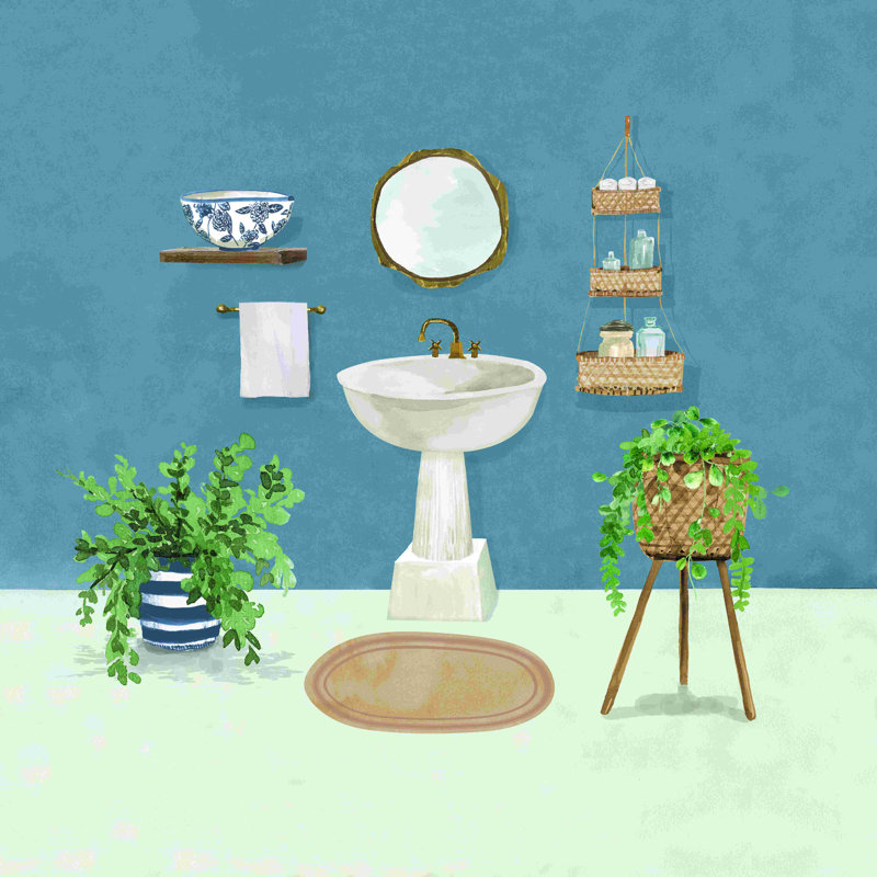 Lavabo de salle de bain bleu - peinture sur toile tendue, H 20 po x l 20 po