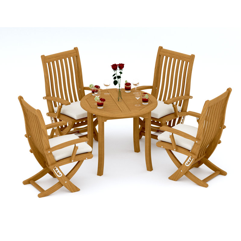 Warwick Teak Wood Patio Dining Set with Round Table, 4