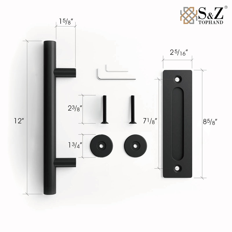 Black Powder Coated Aluminum and Steel Barn Door Handle Set