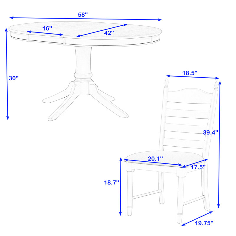 Ensemble de salle à manger à piédestal 5 pièces Gracelinn, table de salle à manger extensible ronde en bois et 4 chaises rembourrées