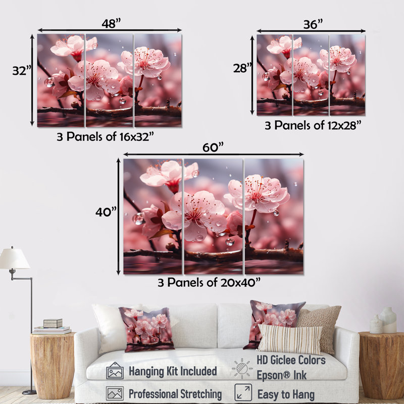 Fleur de pommier, ensemble d'art mural «Apple Blossom», H 40 po x l 60 po x P 1 po