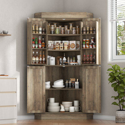 Corner Cabinet,Kitchen Pantry Storage Cabinets,Freestanding Corner Pantry Cabinet With 4 Doors And Shelves,Tall Food Pantry Farmhouse Furniture With S by Gracie Oaks