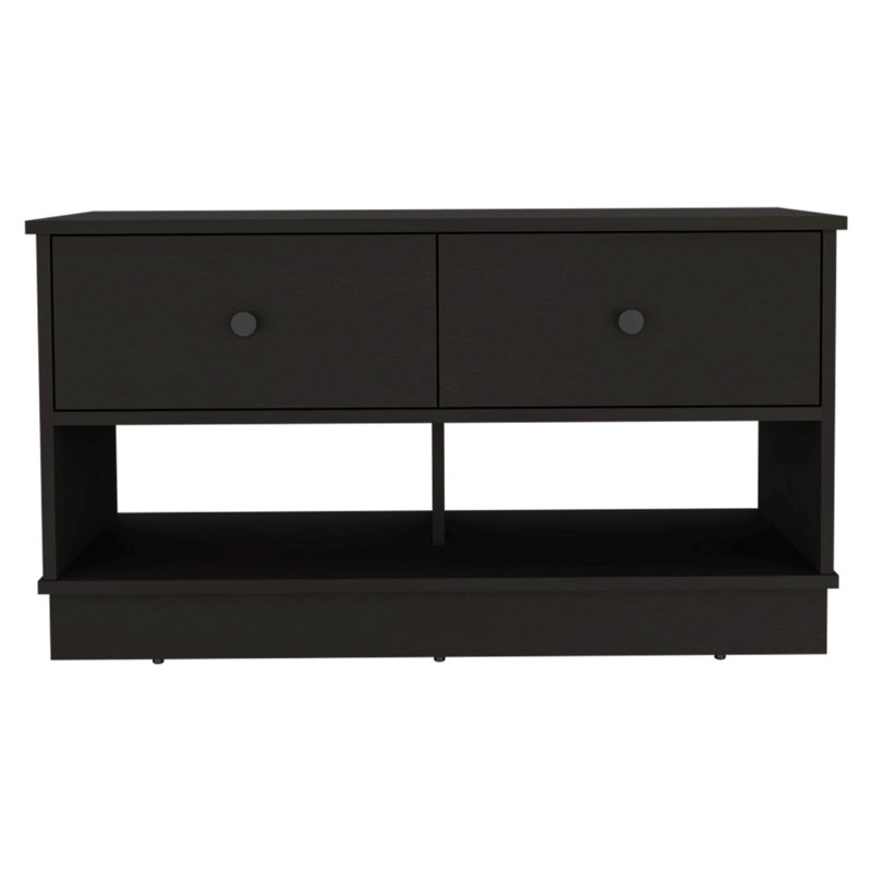 Storage Bench, Two Drawers, Two Open Shelves, Black, Black