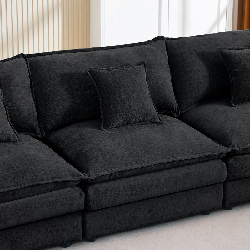 Modular Sectional Sofa, L Shaped Couch Set For Living Room, 3-Seater Comfy Cloud Couches With Movable Ottoman, DIY Combination, Chenille