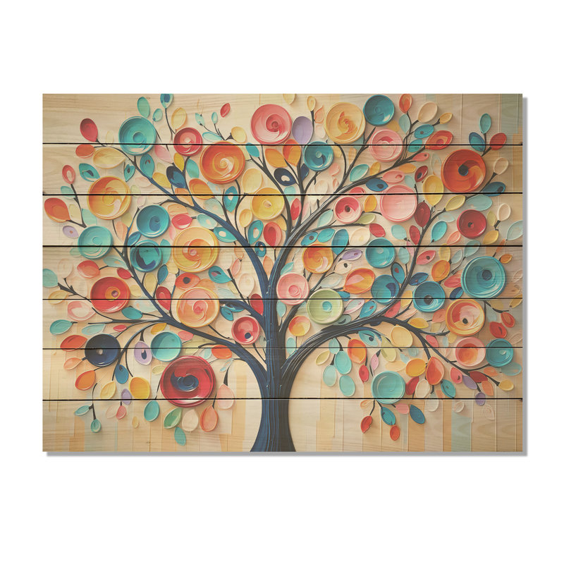 Arbre coloré abstrait I - Arbre africain sur bois, H 10 po x l 20 po
