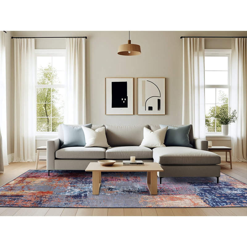 Tapis rouge / bleu à motif abstrait Breesport, Rectangle 6 pi x 9 pi