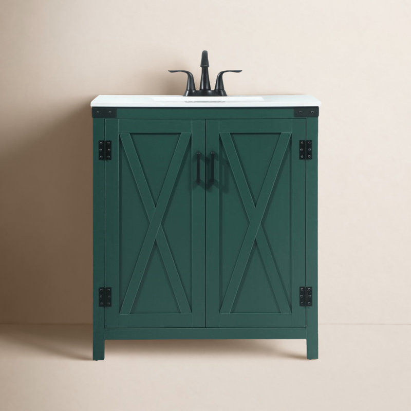 Slayton 30'' Single Bathroom Vanity with Engineered Marble Top, Green