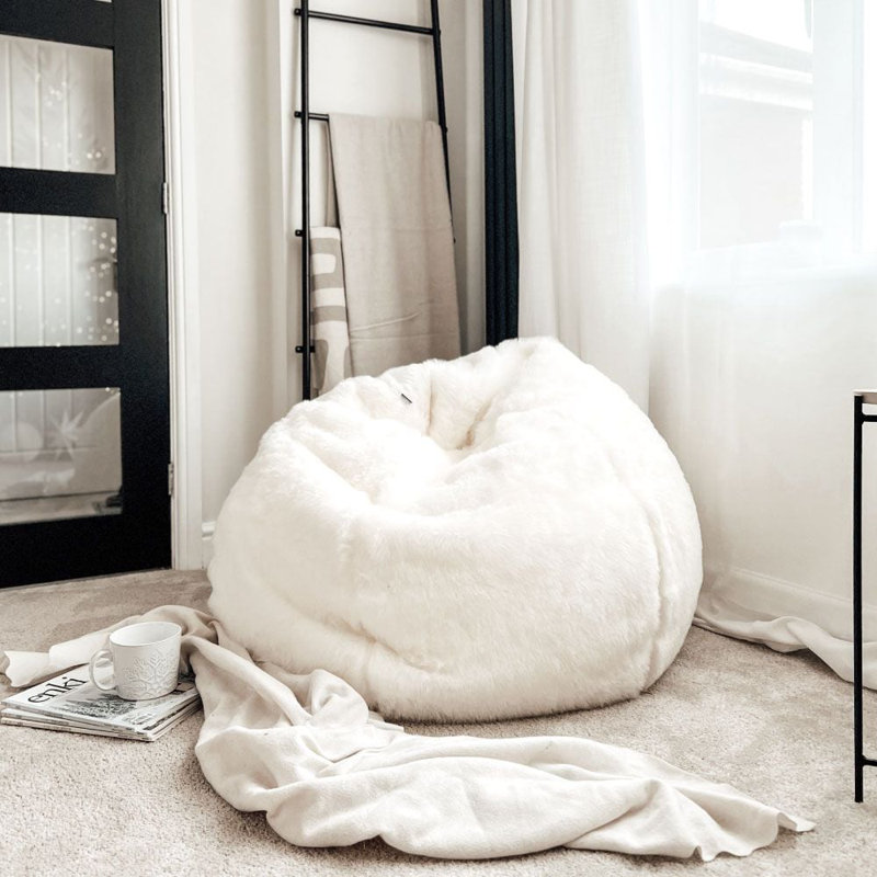 rucomfy Large Faux Fur Beanbag, Natural