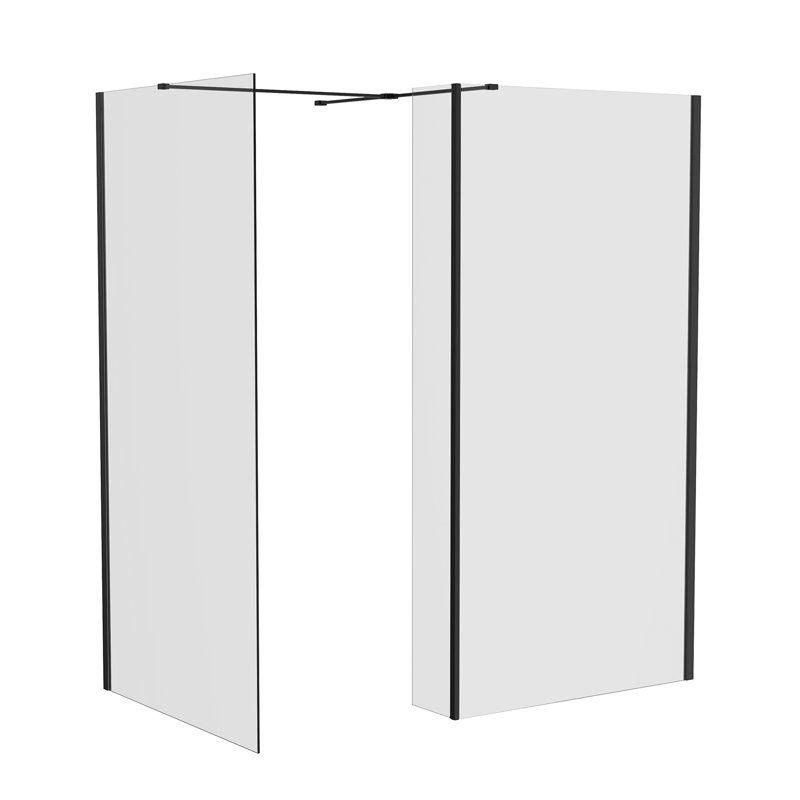 Black Walk In Shower Enclosure Wet Room Glass Screen 800mm & 700mm with 300mm Return Panel