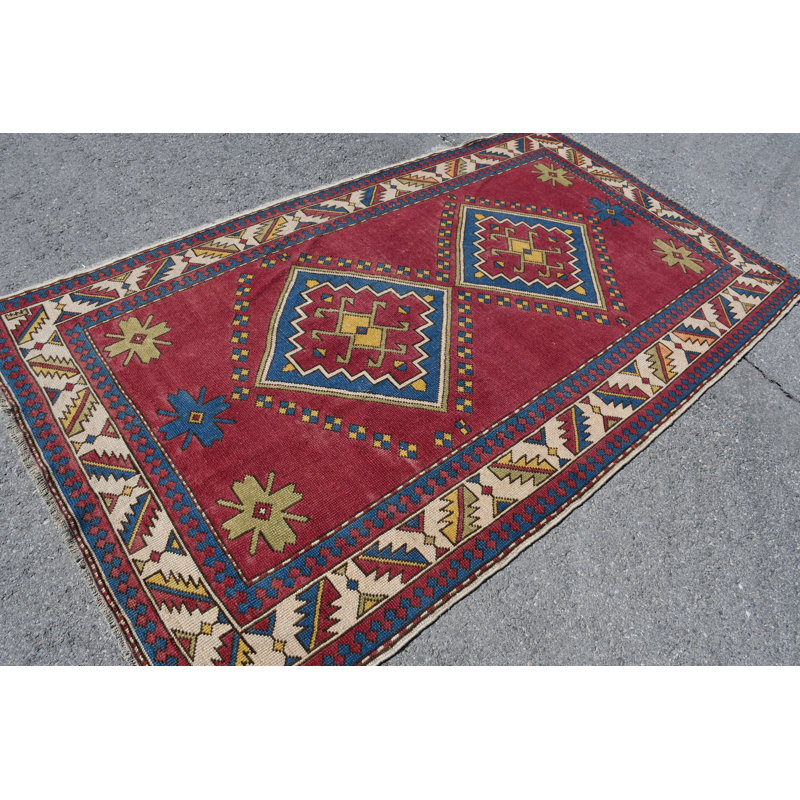 Tapis turc Oushak fait à la main dans des tons de rouge vif pour la chambre à coucher et la décoration intérieure rouge / beige