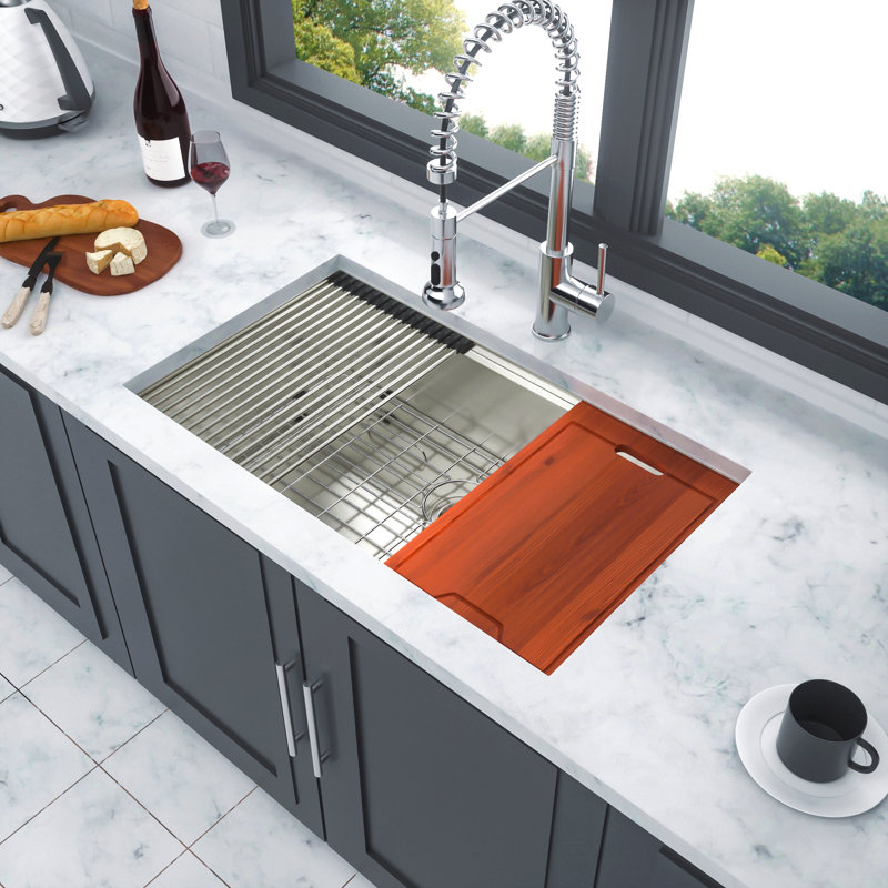 30" Undermount Kitchen Sink - 30*19*9 Inch Kitchen Sink Undermount Single Bowl 16 Gauge Stainless Steel Ledge Workstation Kitchen Sinks